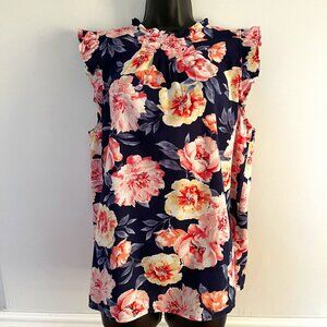 Old Navy Floral High Ruffle Neck Top With Ruffled Cap Sleeves, Size Large Tall